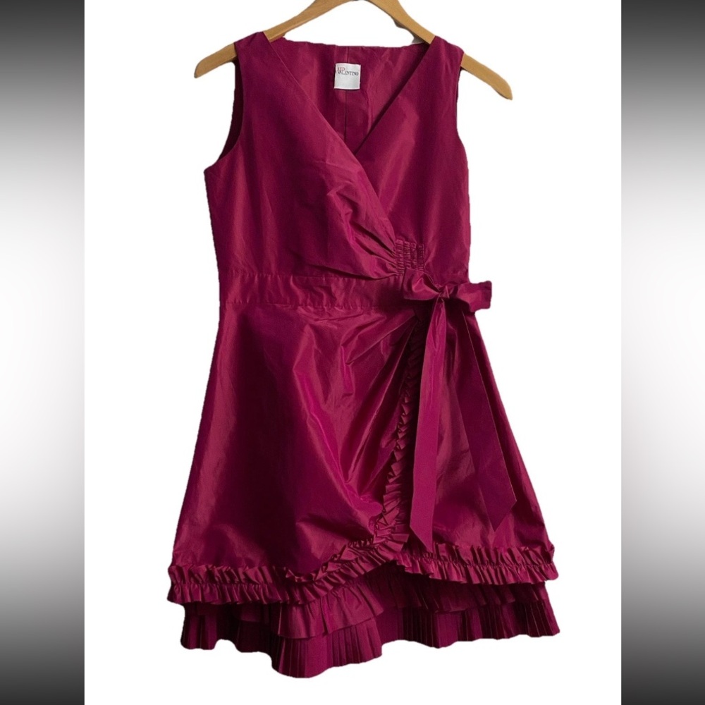 RED VALENTINO GARAVANI SILK BLEND RUFFLE BOW MAGENTA PINK MINI DRESS Women Sz 2
